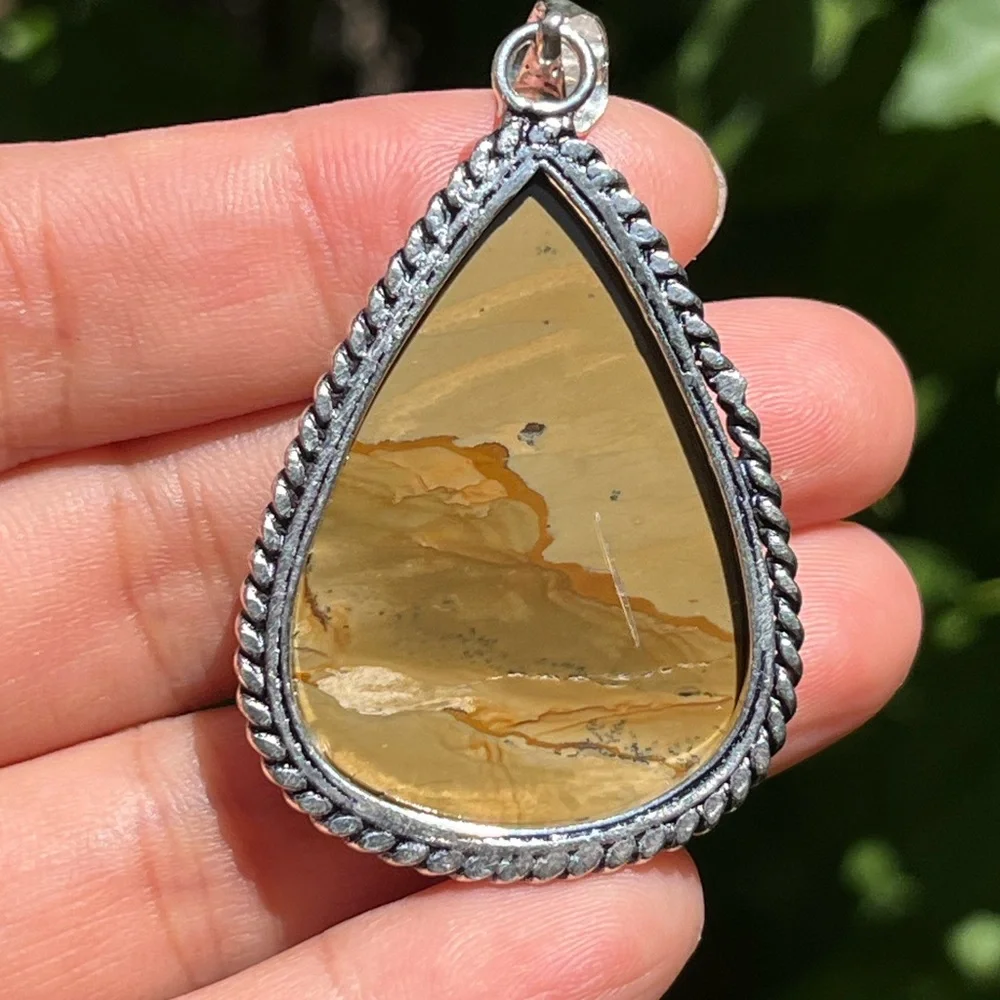 925‎ silver plated scenery picture jasper pendant